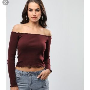Off shoulder burgundy top